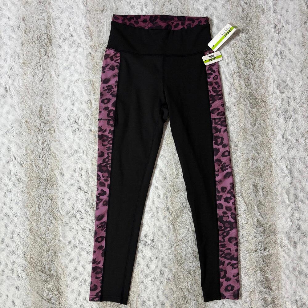 Nicole Miller Sport nwt leggings purple cheetah black medium pockets